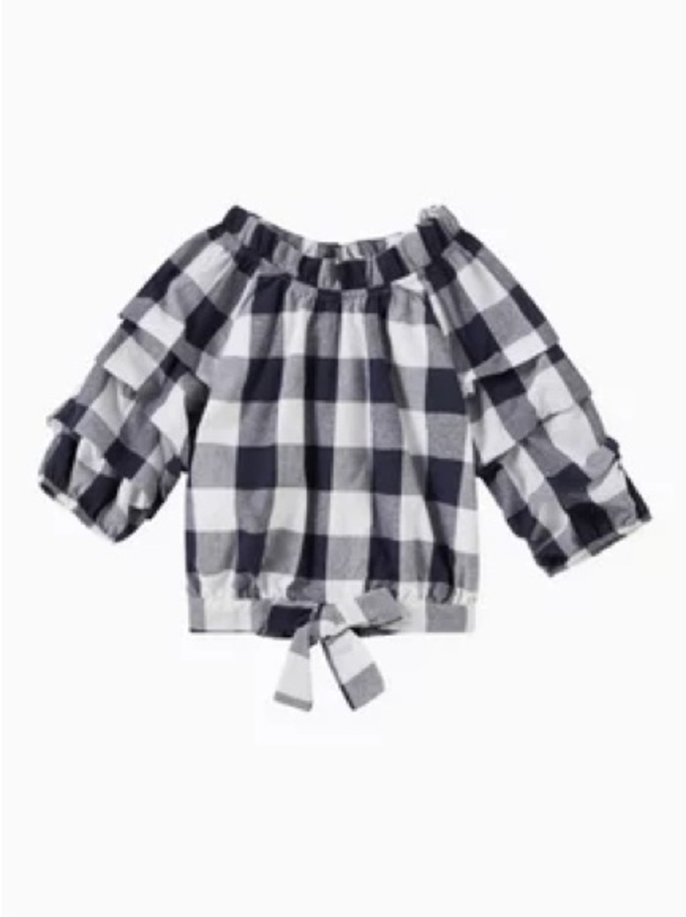 Habitual Kid girls Navy & White Gingham Off-Shoulder Tie-Hem Top size 12
